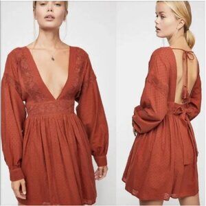 Free People Orange Sugarpie Cotton Mini Dress Size Small